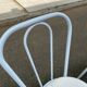 3 white steel and beige leather bistro chairs