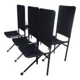 Set of 6 dining room chairs with tripod legs in grained leather and metal 1970