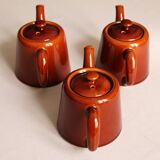 3 brown glazed ceramic teapots