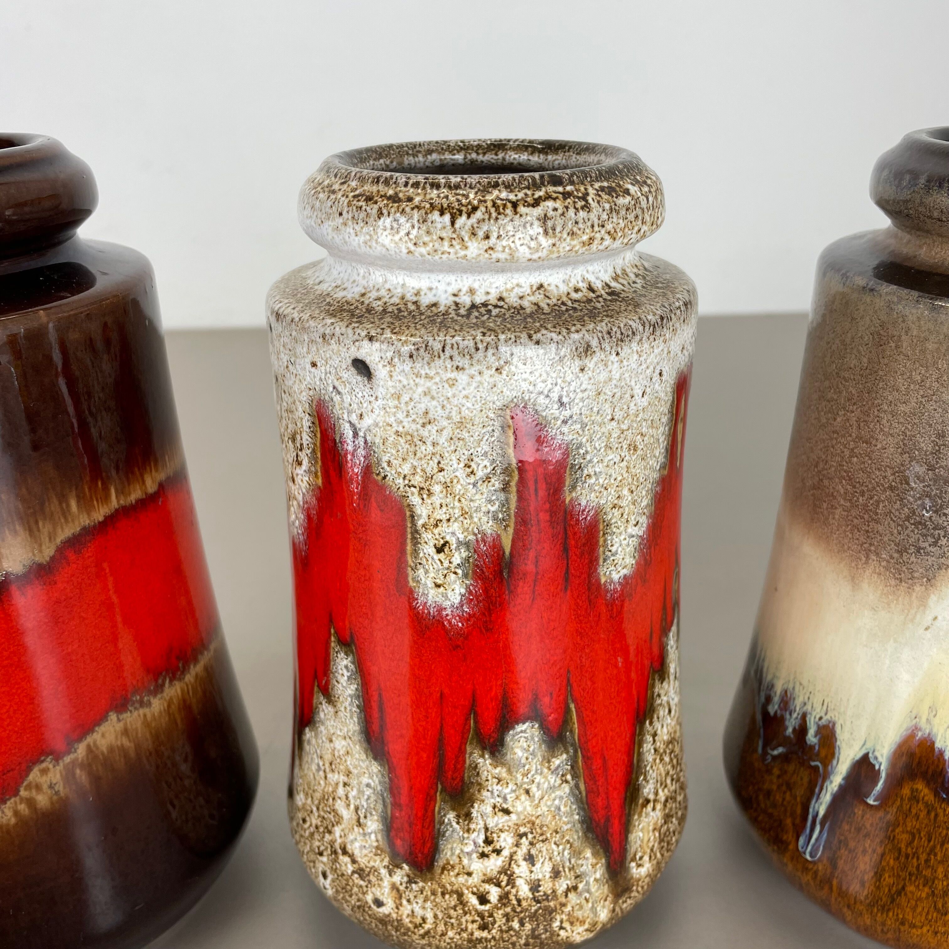 Set of three Vintage Pottery Fat Lava Vases Made by Scheurich, Germany, 1970s