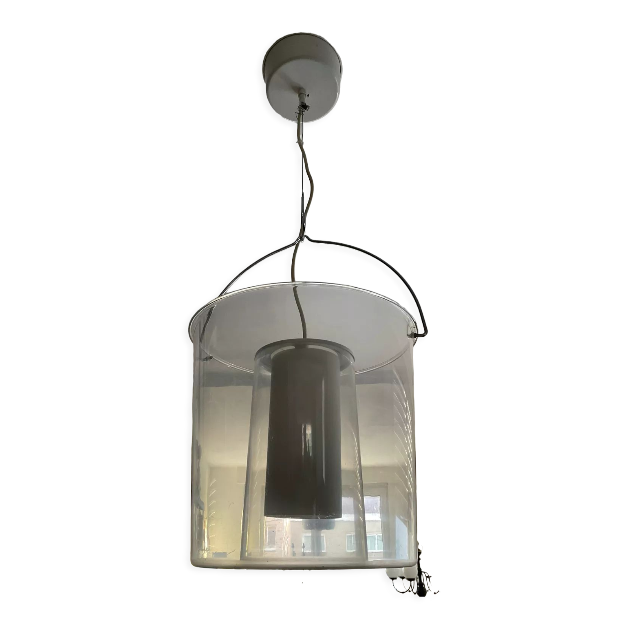 Suspension vintage en opaline et plexiglas