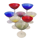 Lot eight vintage colored champagne glasses