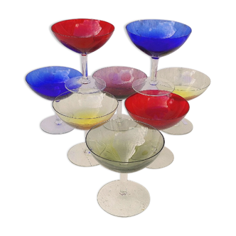 Lot eight vintage colored champagne glasses