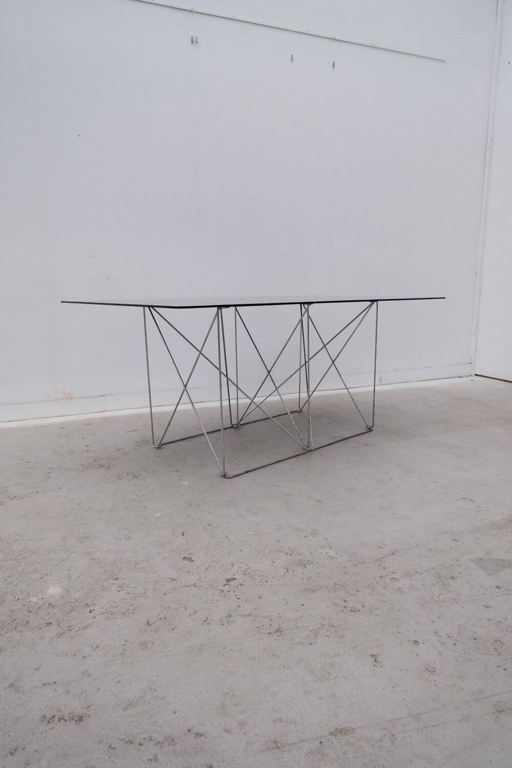 Max Sauze dining table in metal and enameled glass, 1960