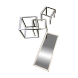 Set of coffee tables, pedestal tables and nesting tables in smoked glass and metal
