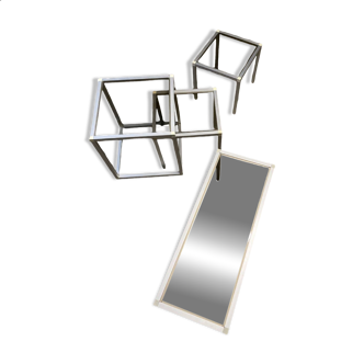 Lot table basse, guéridon et gigogne en verre fumé et métal