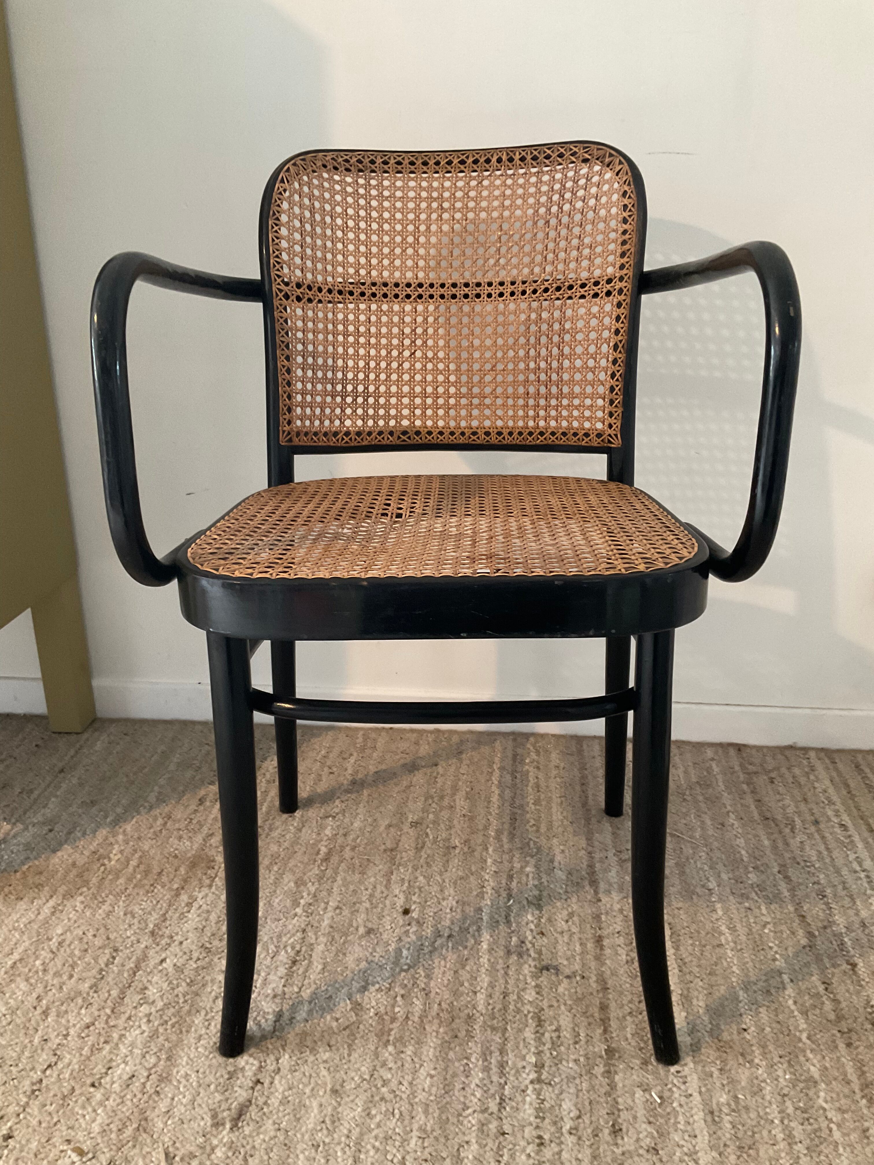 Canned bistro armchair and curved wood from the 60s