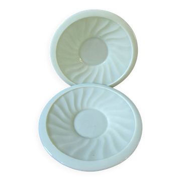 Set of 2 vintage mint green opaline glass bowls made in France.