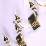 Three double wall lamps  Brass and lucite, France Mid-Century