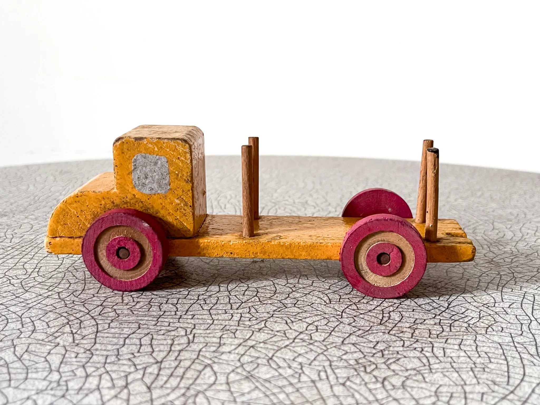 Small wooden logging truck, vintage toy