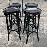 Set of 4 vintage bar stools in black wood