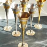 6 Vintage Silver-Plated Brass Champagne Flutes