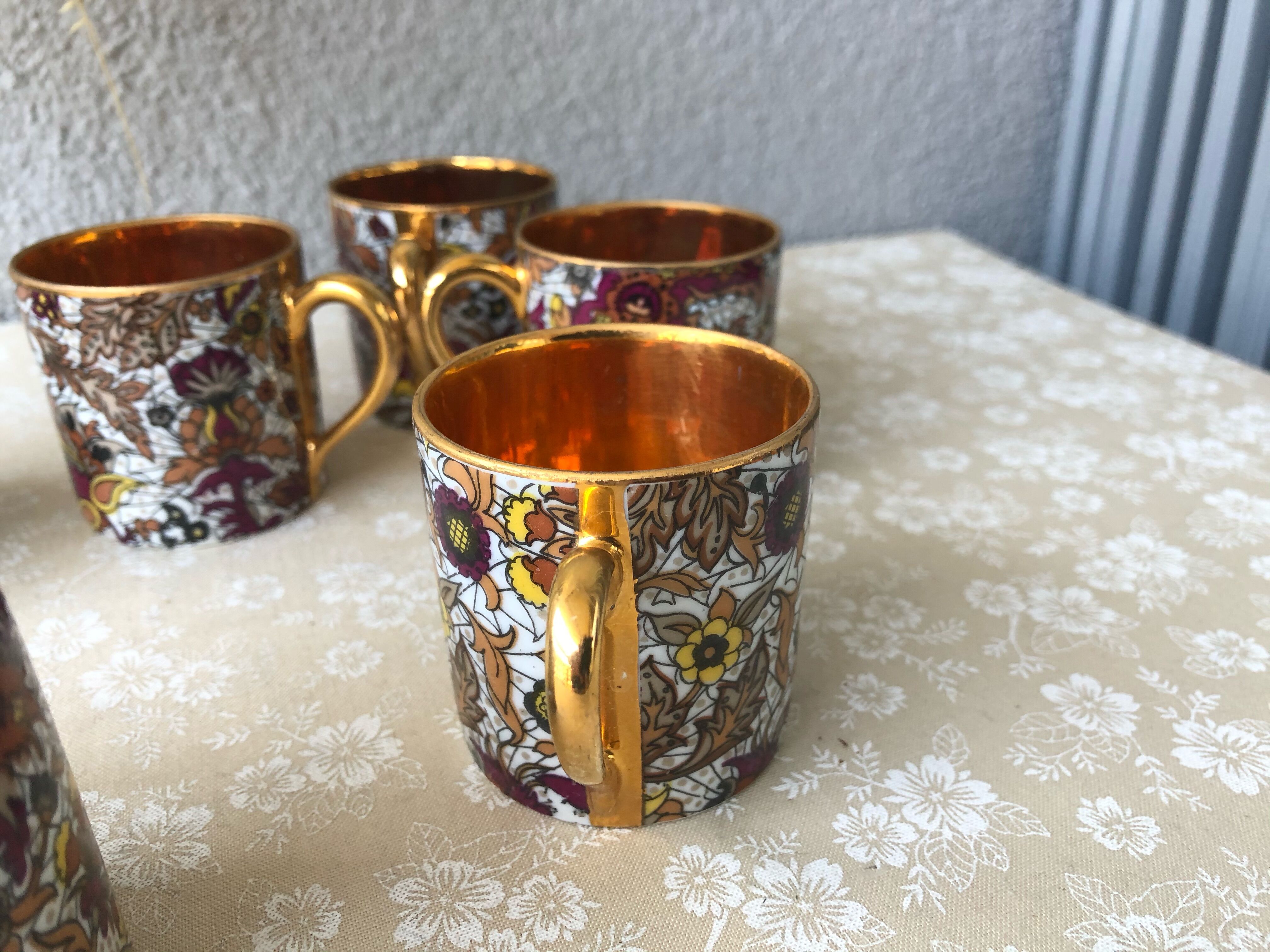 Royal porcelain coffee cups from Luxe inside copper gold cashmere pattern