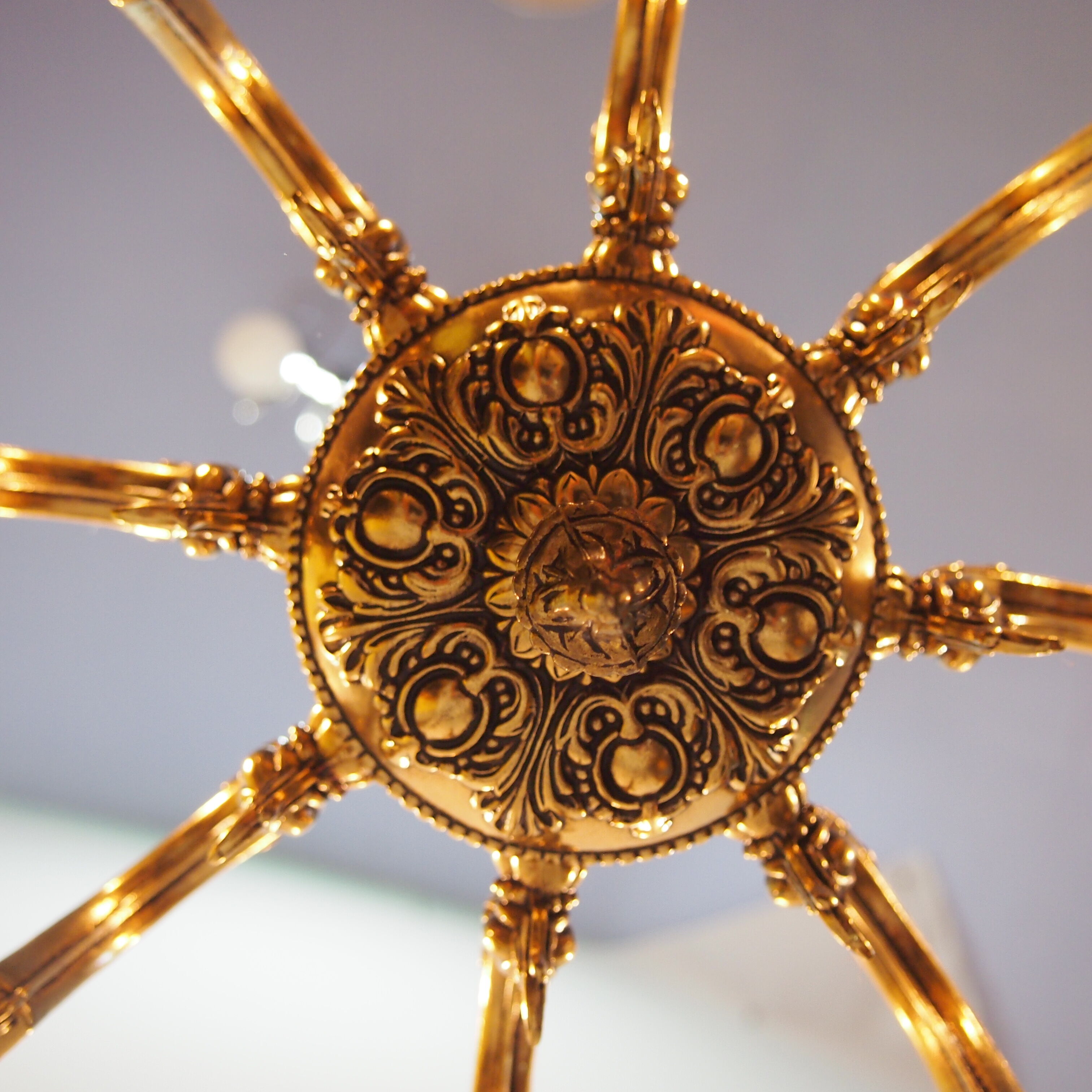 Eight-branched bronze vintage chandelier