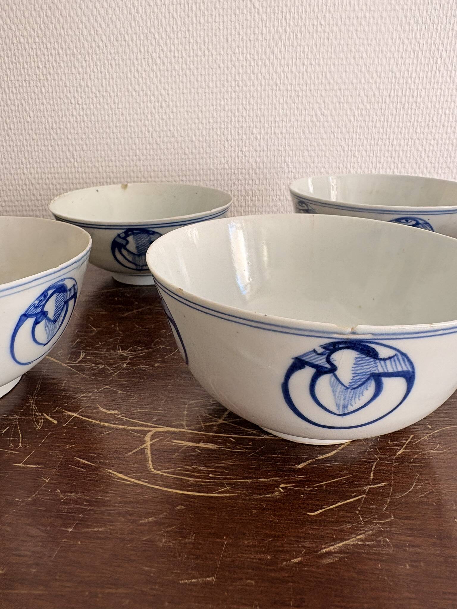 Lot of Blue White Porcelain Rice Tea from China with Cobalt Blue Imperial Dragons