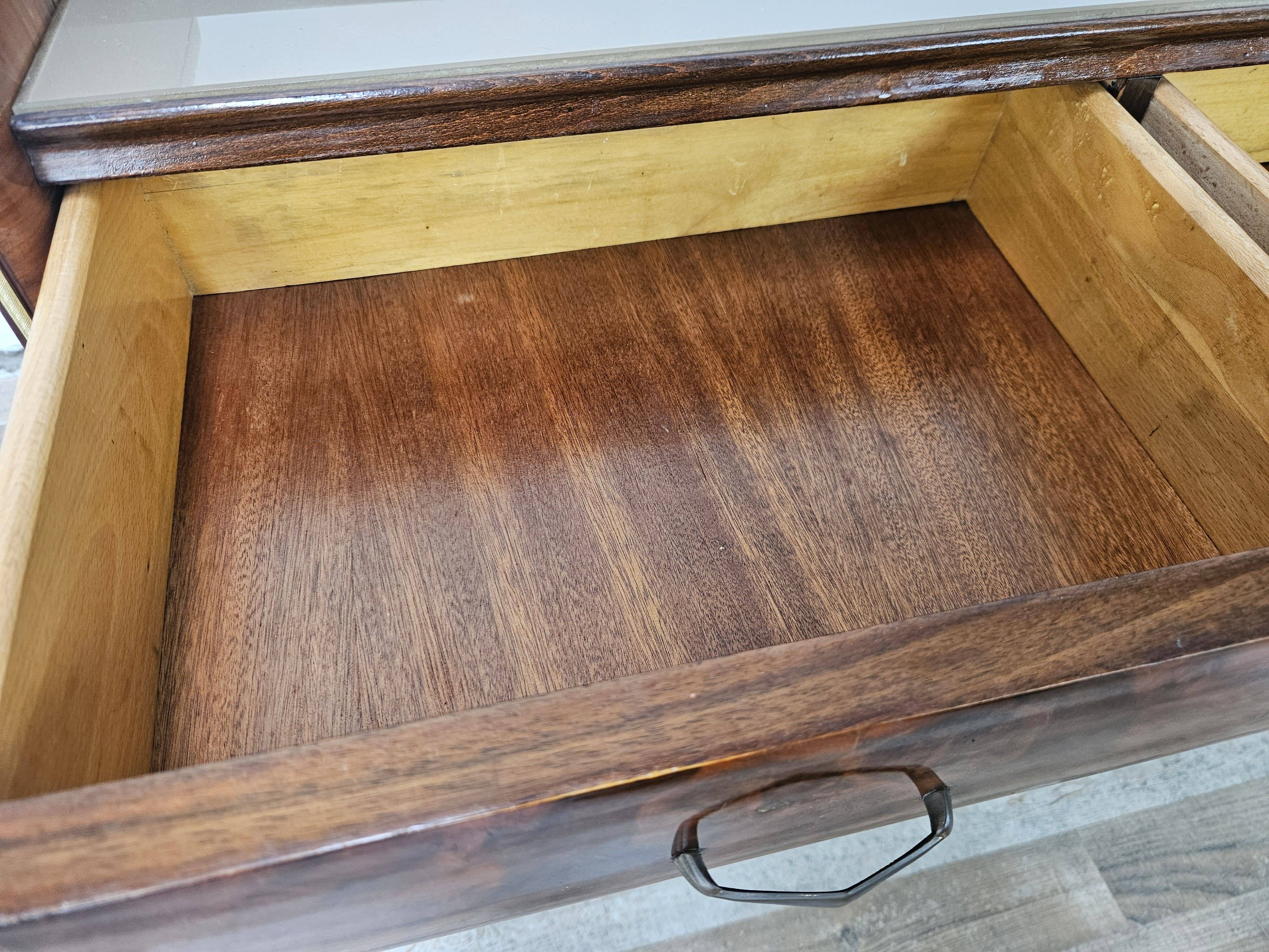 Burl wood dressing table with double glass shelf
