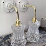 Pair of vintage gold and chiseled glass wall lights