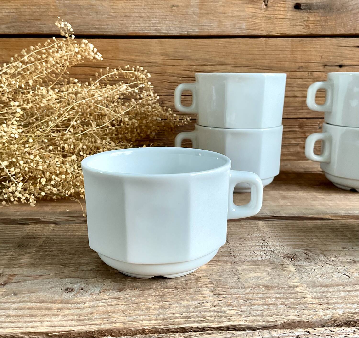 6 large octagonal cups sarreguemines france