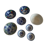 set of 4 bowls and 4 asian porcelain cups