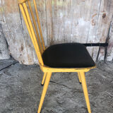 Baumann western style chair in yellow wood + vintage black skai seat