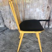 Baumann western style chair in yellow wood + vintage black skai seat