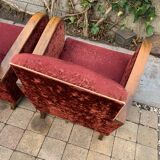 Pair of Art Deco club armchairs in burgundy red velvet, 1930s