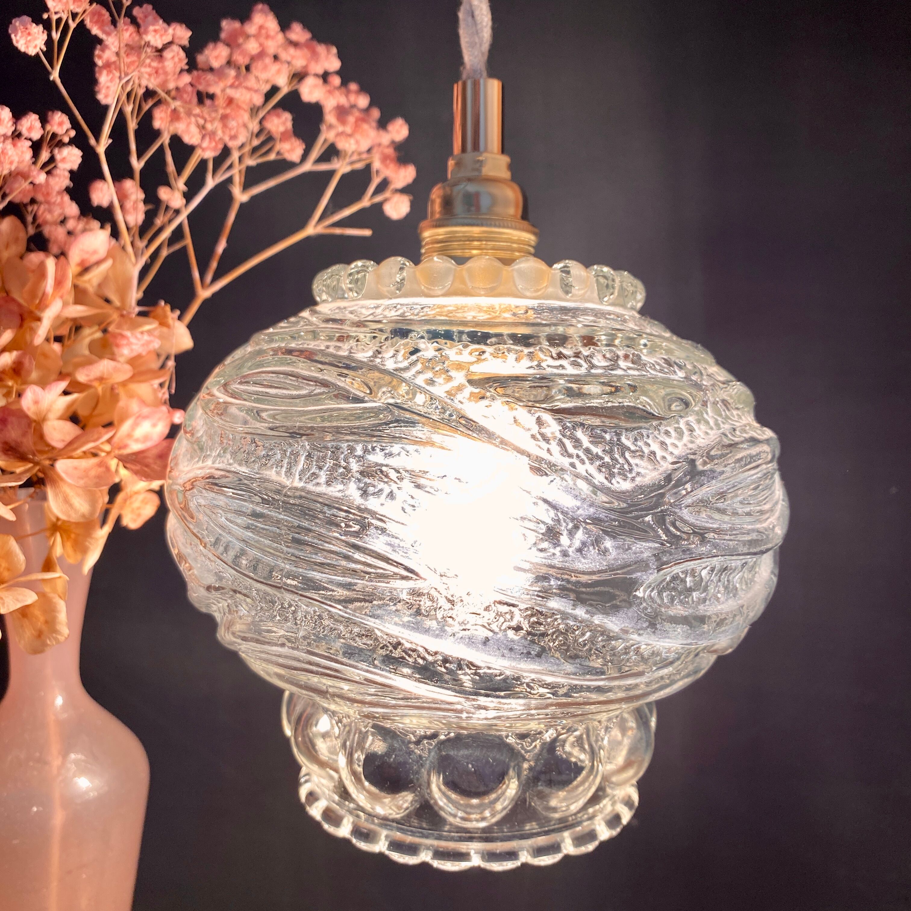 Vintage molded glass globe pendant light