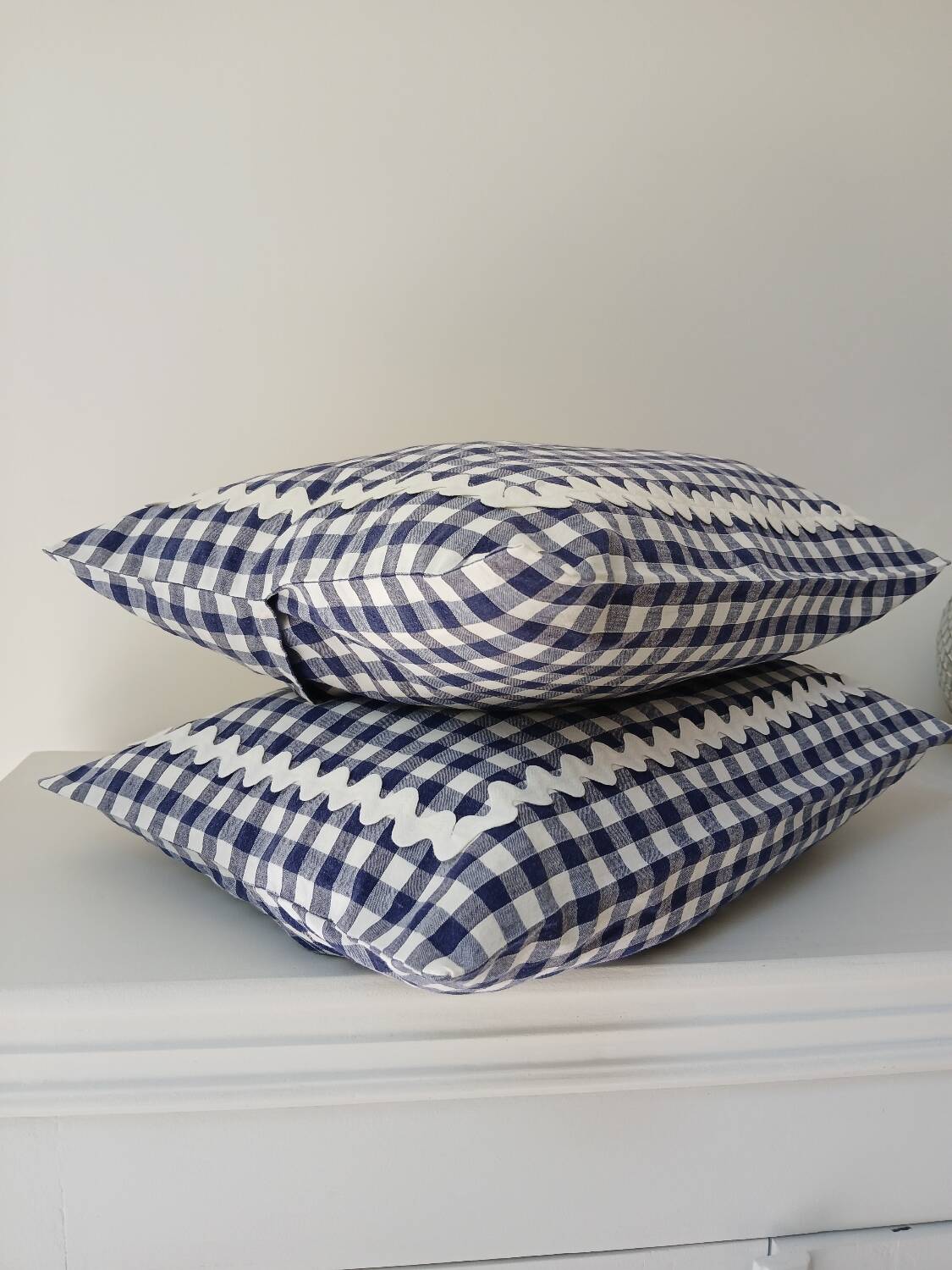 Set of 2 vintage cushions, blue gingham