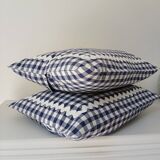 Set of 2 vintage cushions, blue gingham