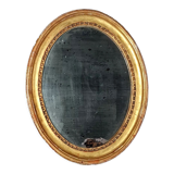 Oval mirror carved wood frame beaded gilded circa 1800 44x35cm SB