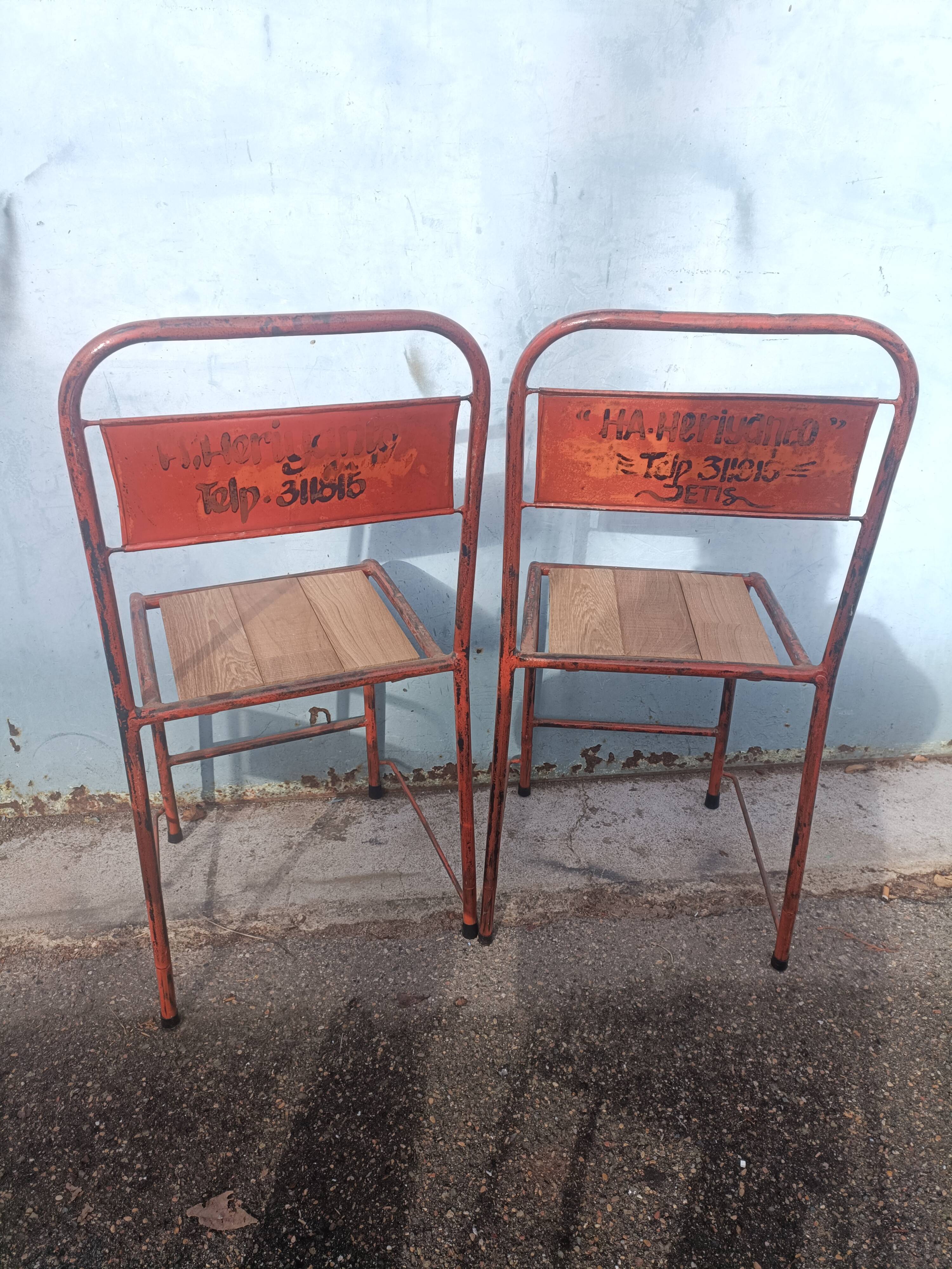 4 antique metal wooden chairs