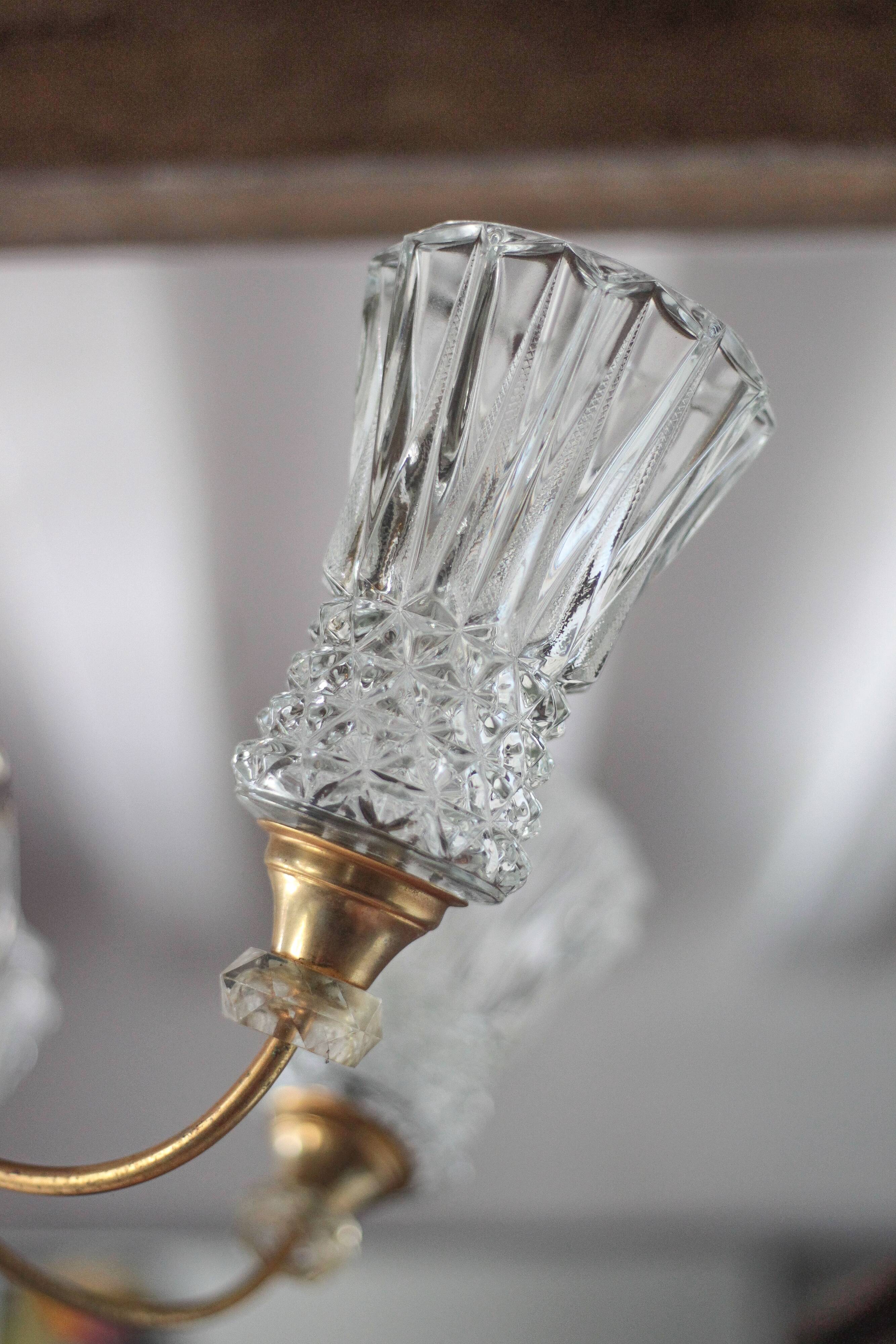 Vintage pendant light, brass pendant light with glass globe, 6-light chandelier