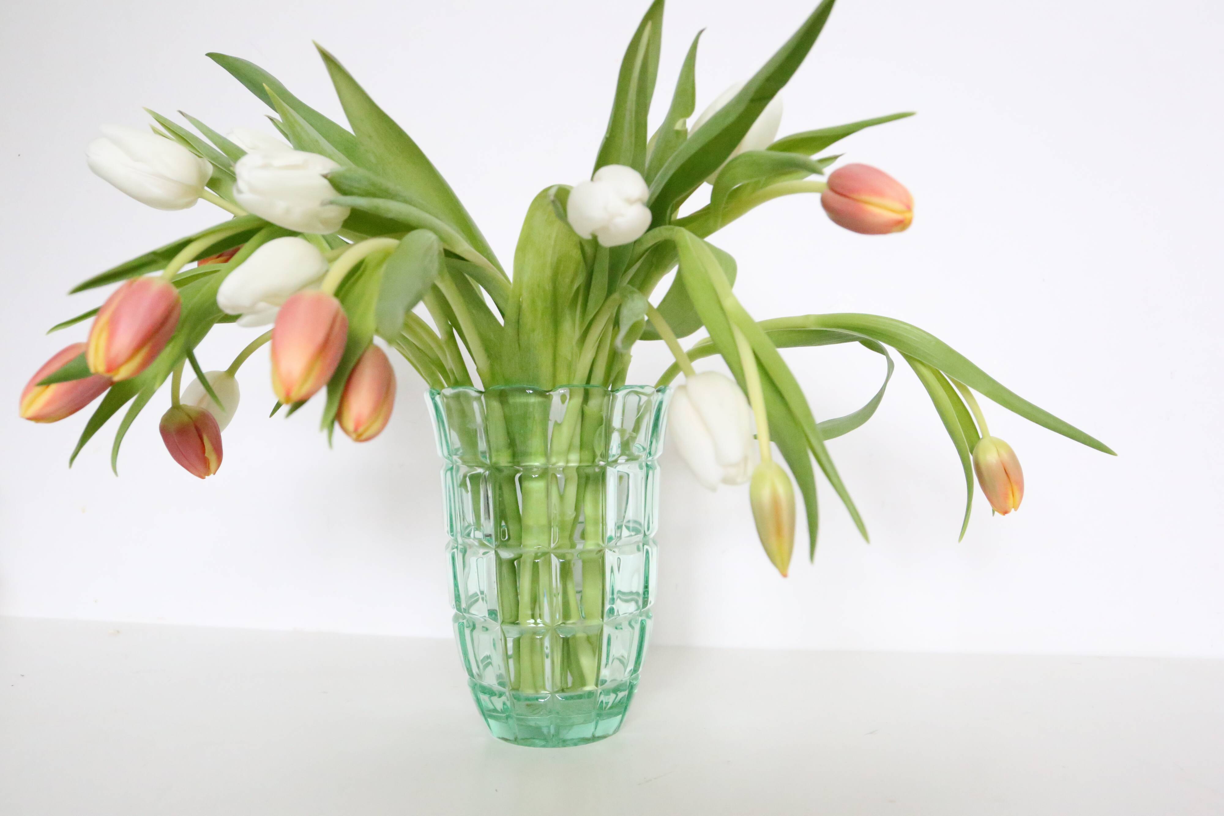 Green crystal vase, vintage French