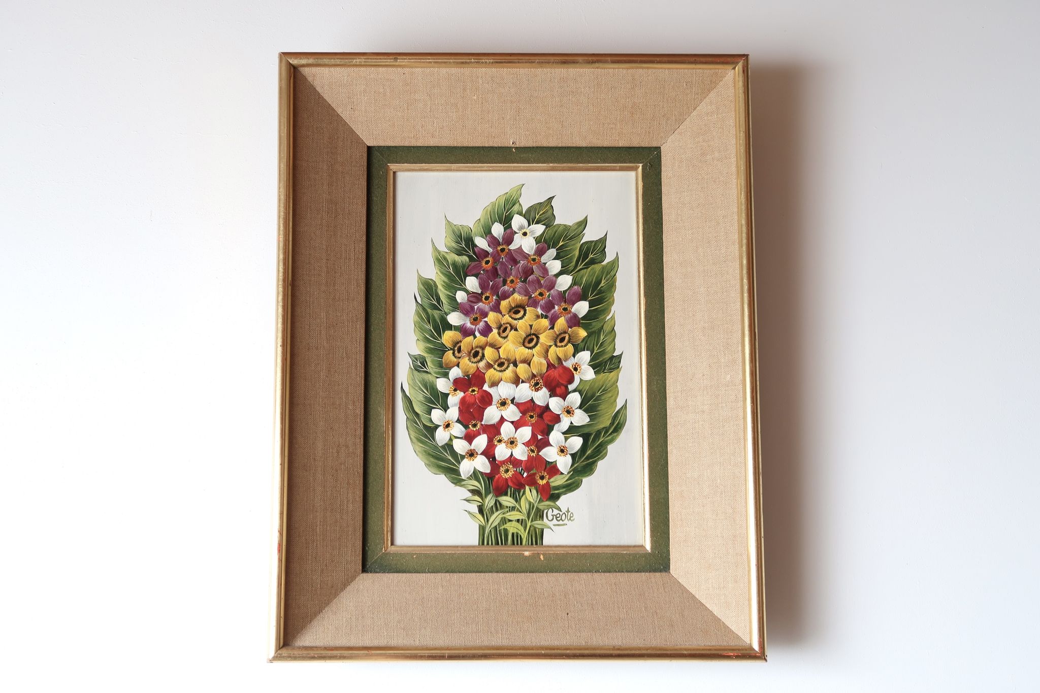 Painting, signed oil painting, flowers, 60s