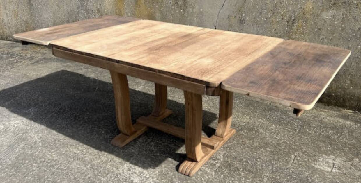 Dining table, 30s/40s, Art Deco, extendable, solid wood, extendable, lyre feet, legs