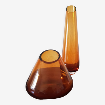 Set of 2 vintage amber vases