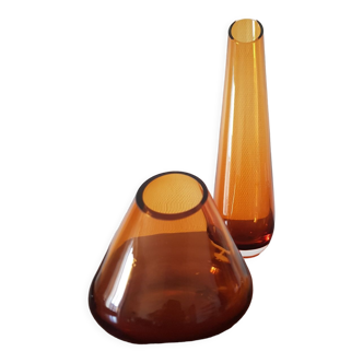 Set of 2 vintage amber vases