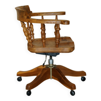 Burr yew wood swivel office chair - Windsor swivel