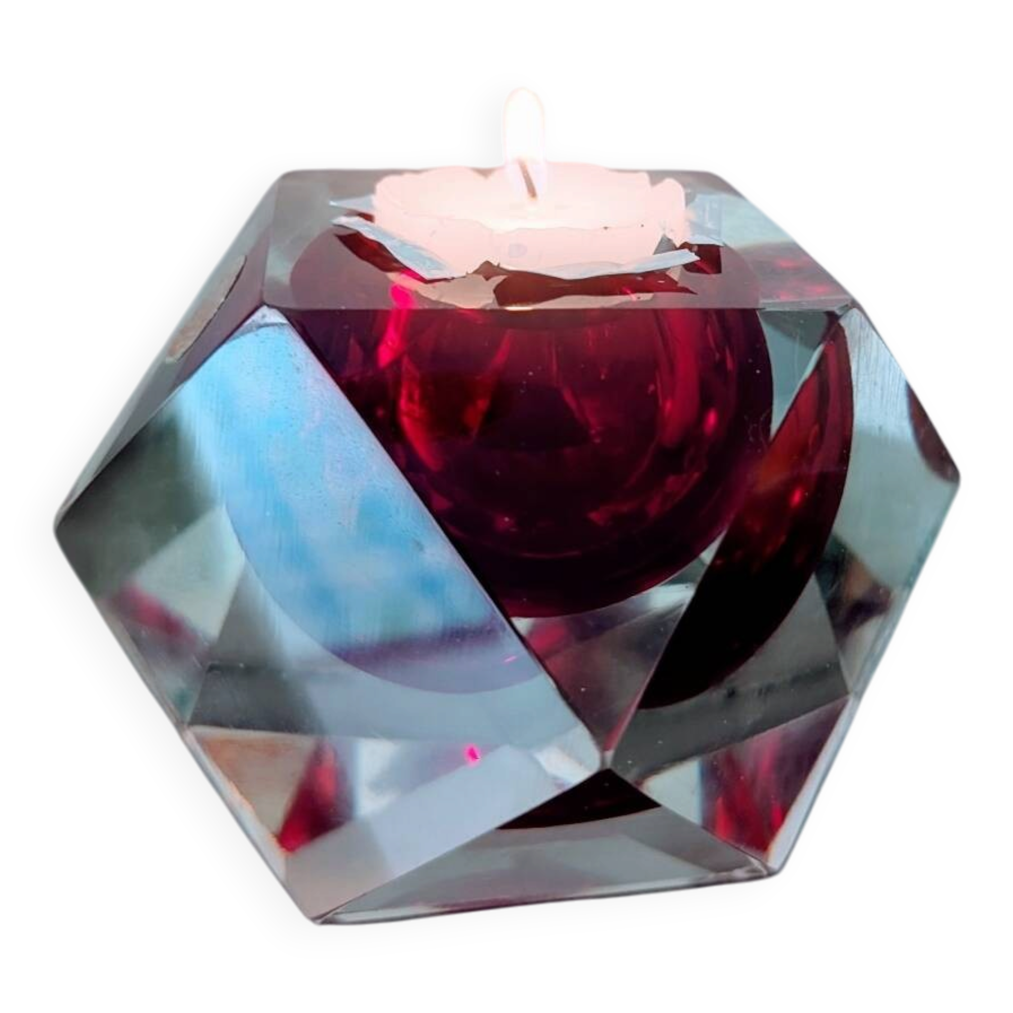 Murano Sommerso Block Candle Holder Design 60/70 Visible Label