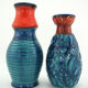 2 red and blue ceramic vases - Bodo Mans Bay Keramik - West Germany Pottery - vintage 60s