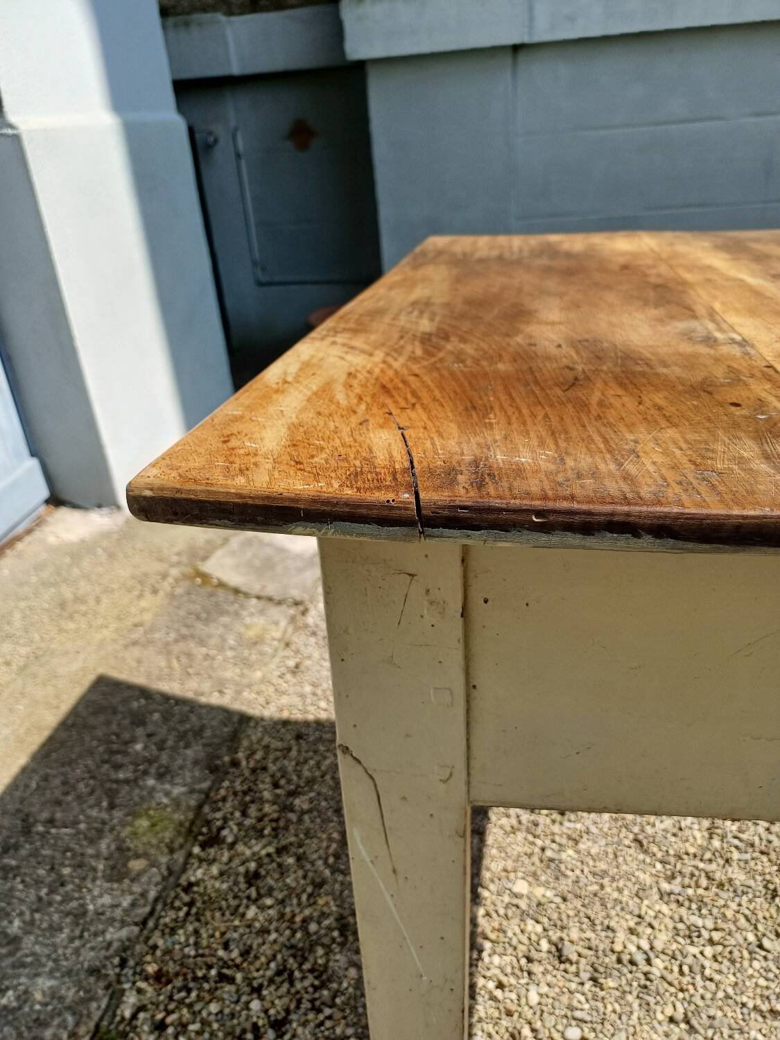 Wooden farmhouse table