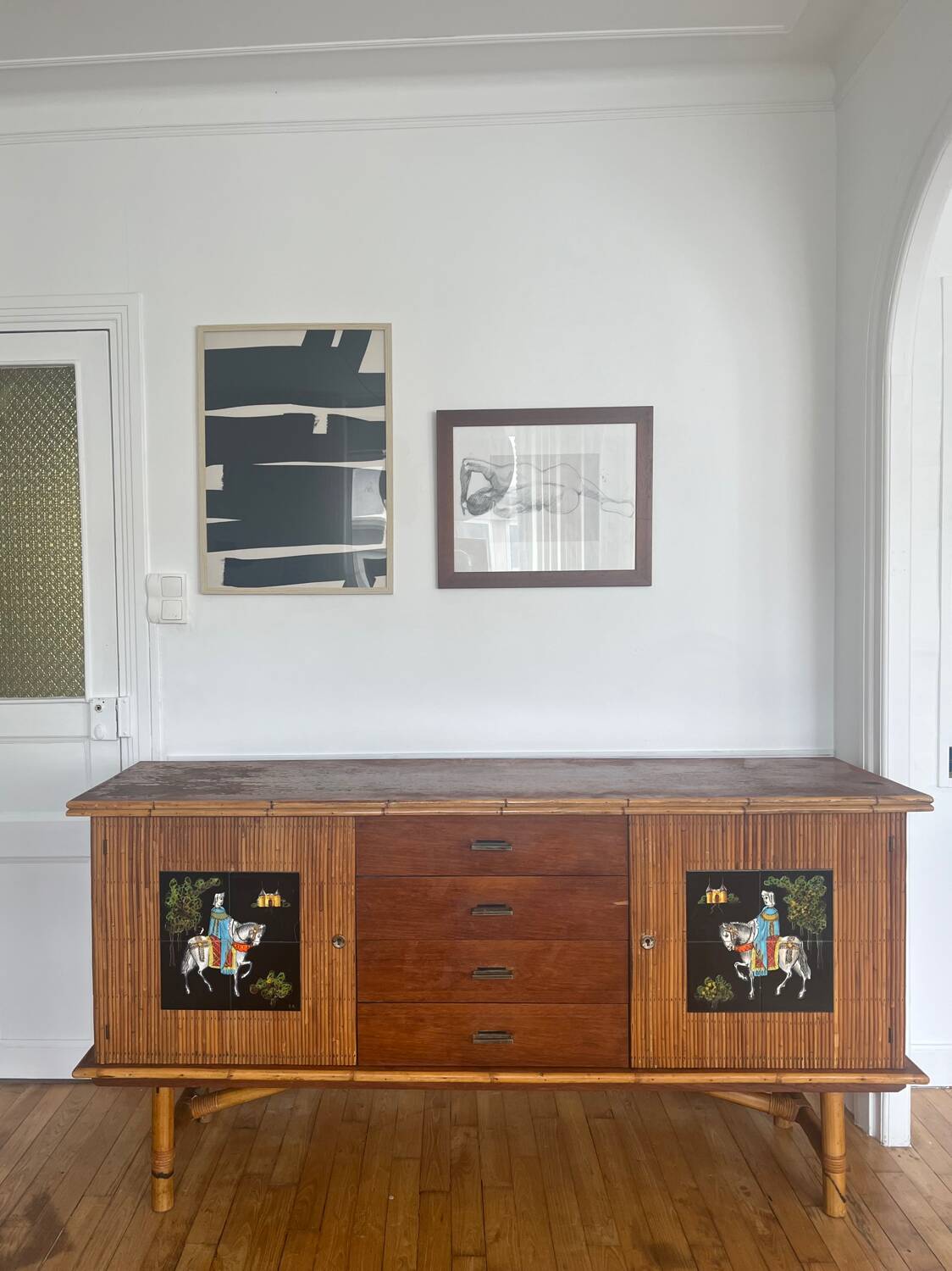 Enfilade en rotin Audoux et Minnet années 50