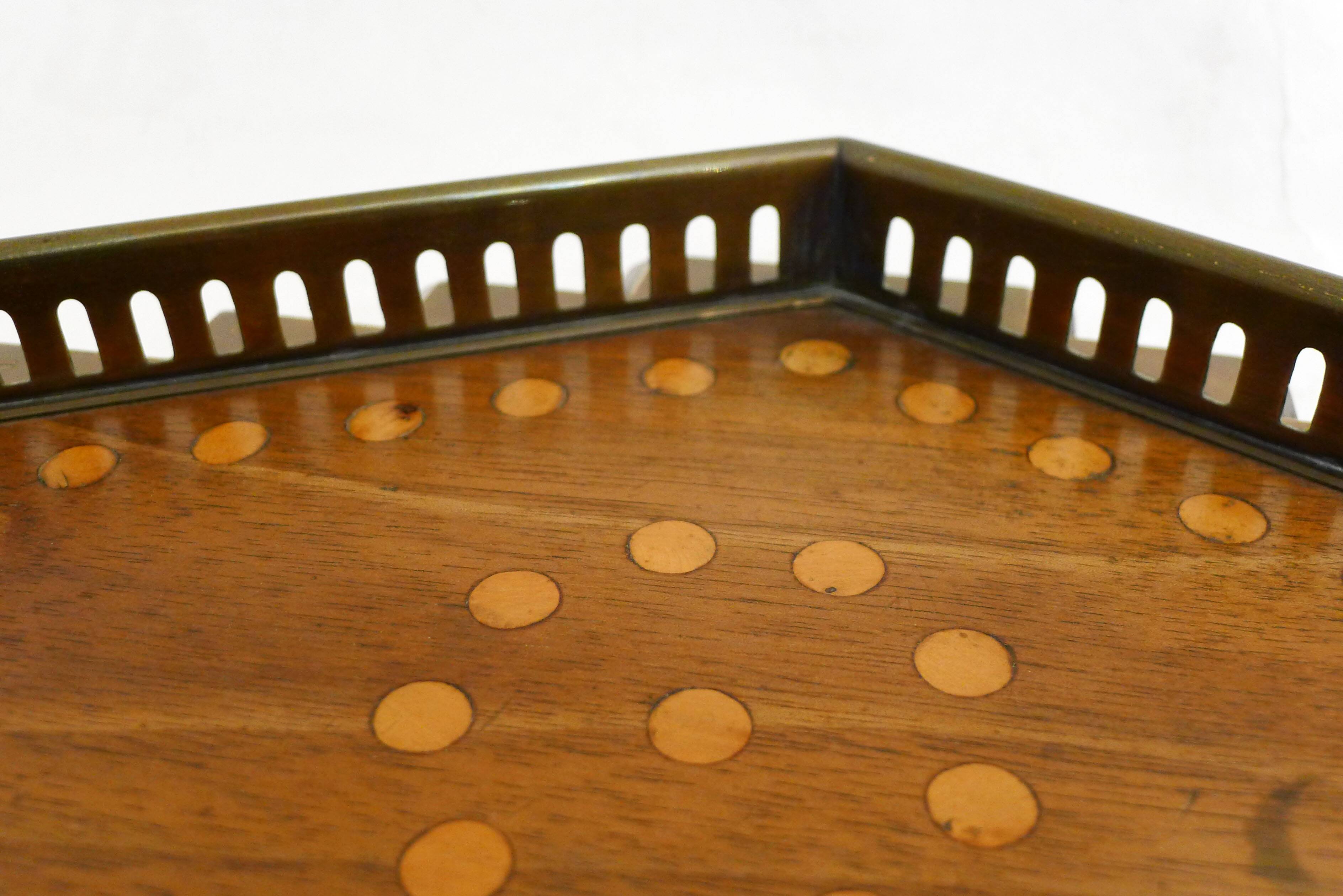 Diamond-shaped wood and brass tray