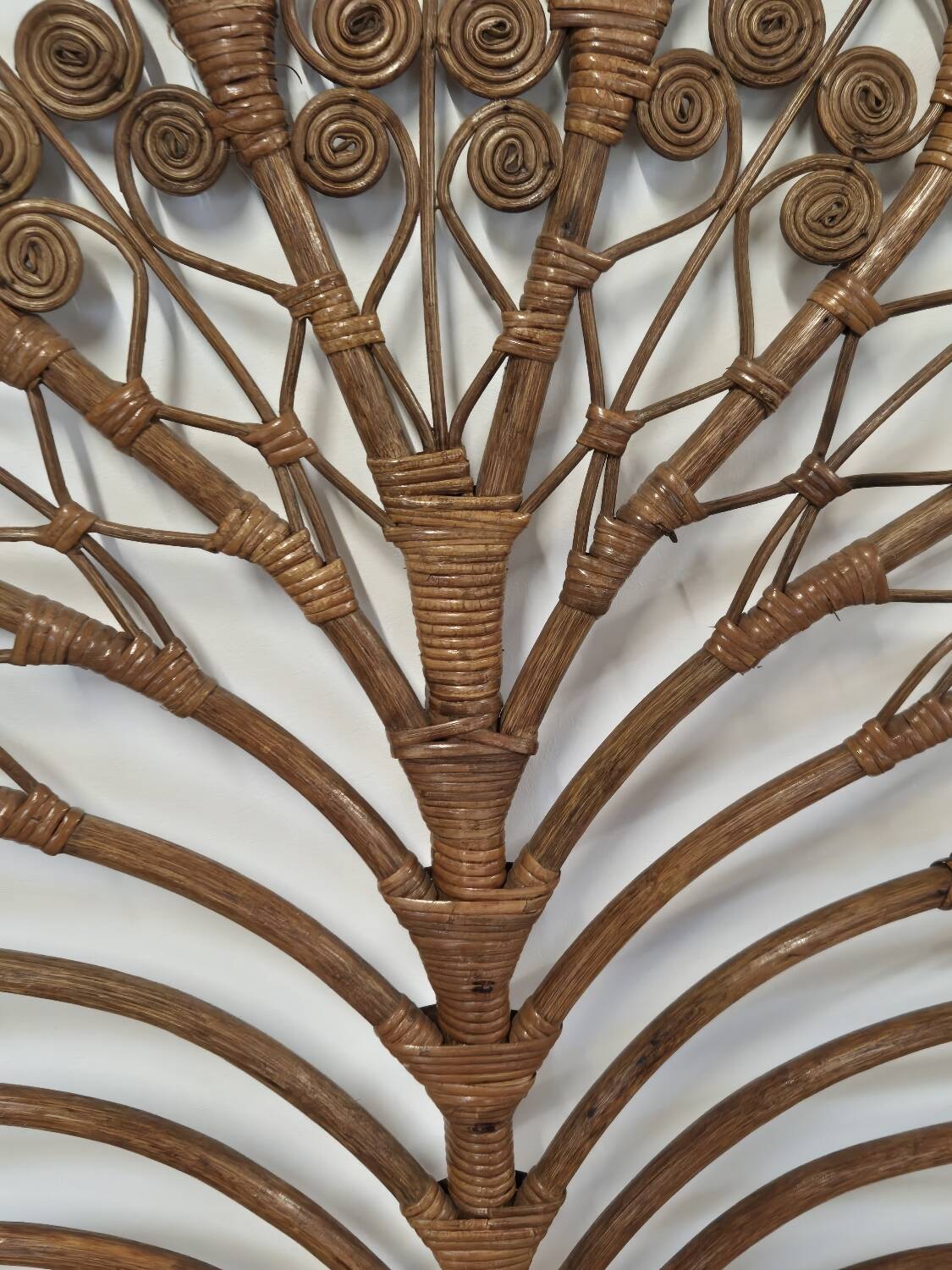 Peacock headboard in rattan Bamboo vintage 1970s