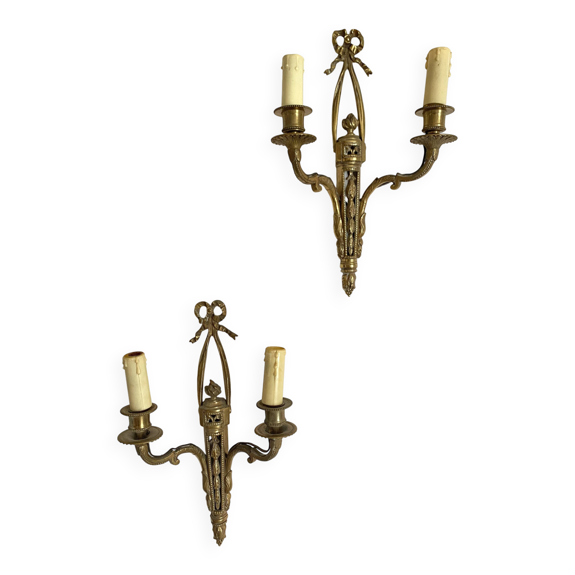 Pair of antique gilt bronze wall lights, Louis XVI style