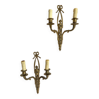 Paire d'appliques anciennes en bronze doré , style louis XVI
