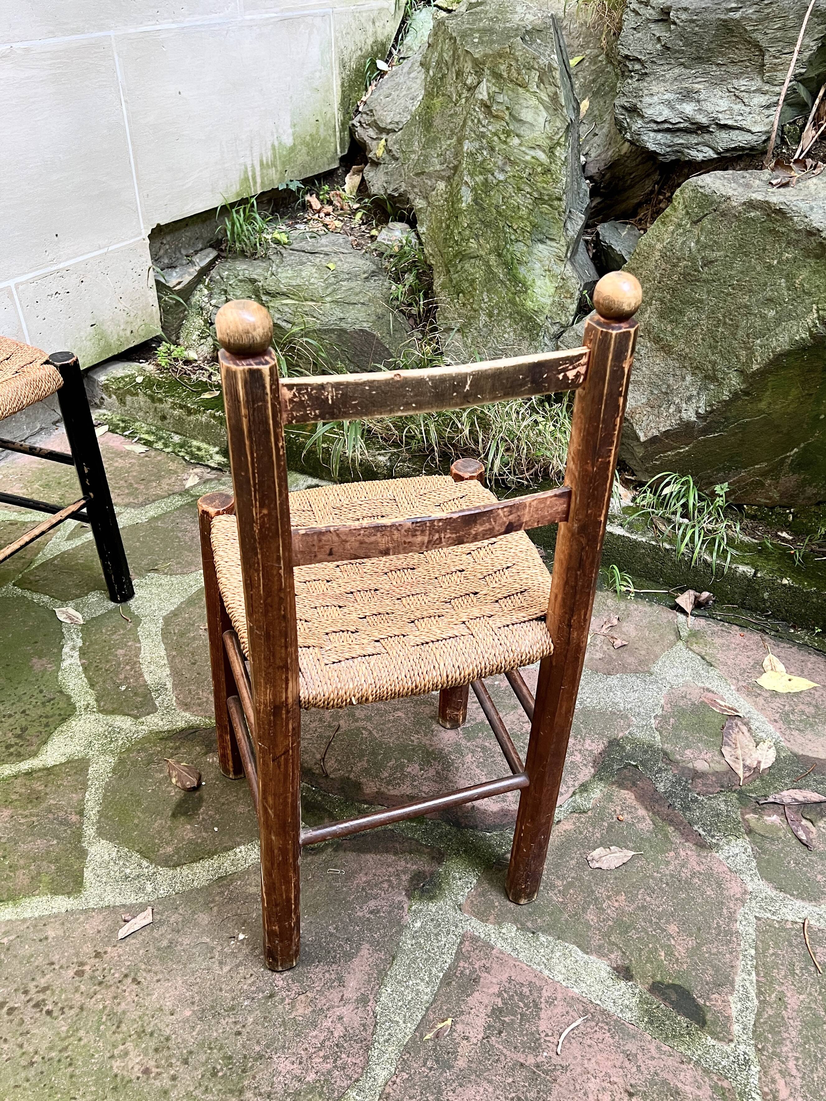 Chaise Italienne Vintage Bois Brut Corde Tressée Artisanale