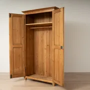 Antique German Pine Wardrobe with Hanging Rail and Shelf, Late 19th Century