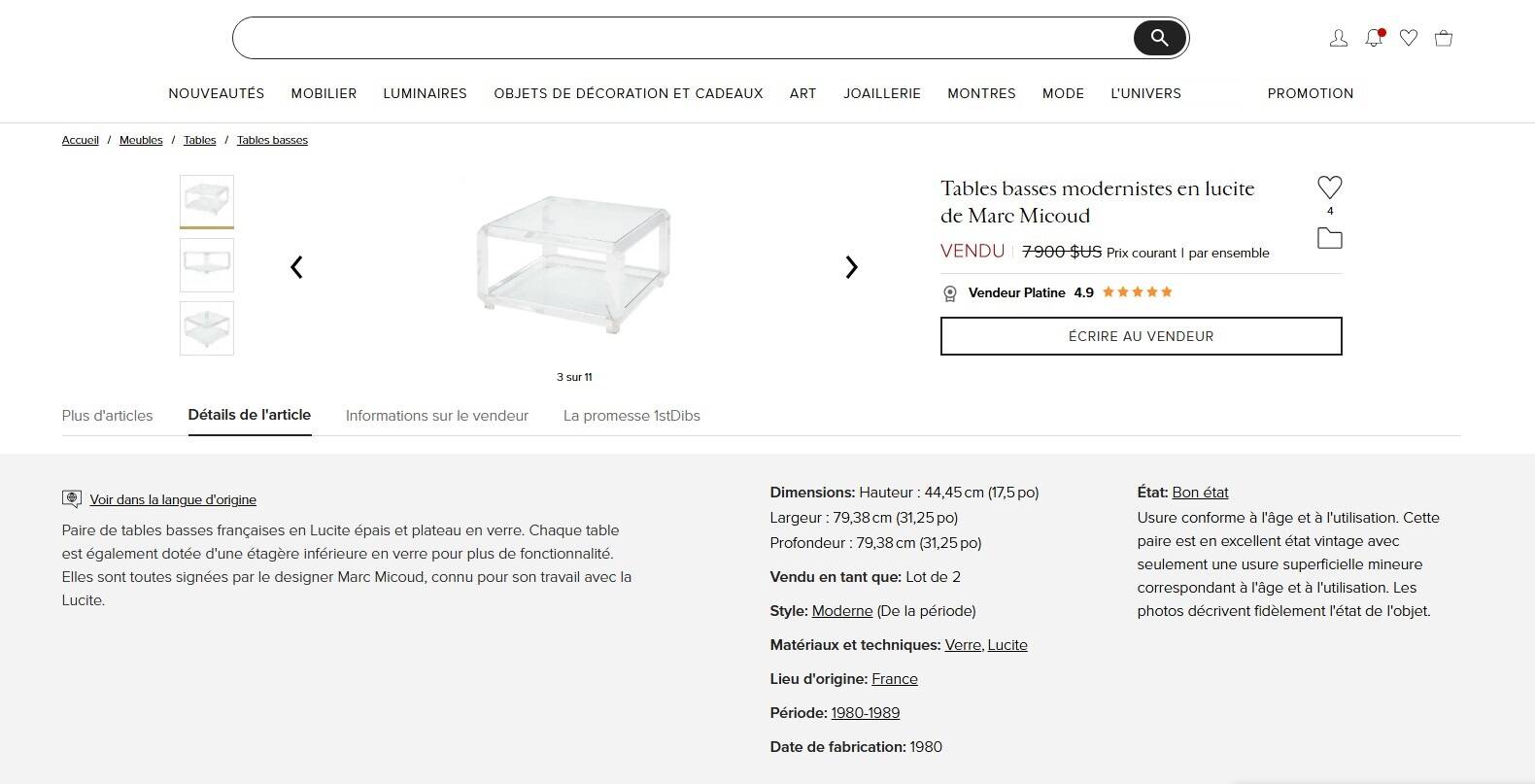 Superb coffee table in Altuglas and glass – signed by Marc Micoud, circa 1970.