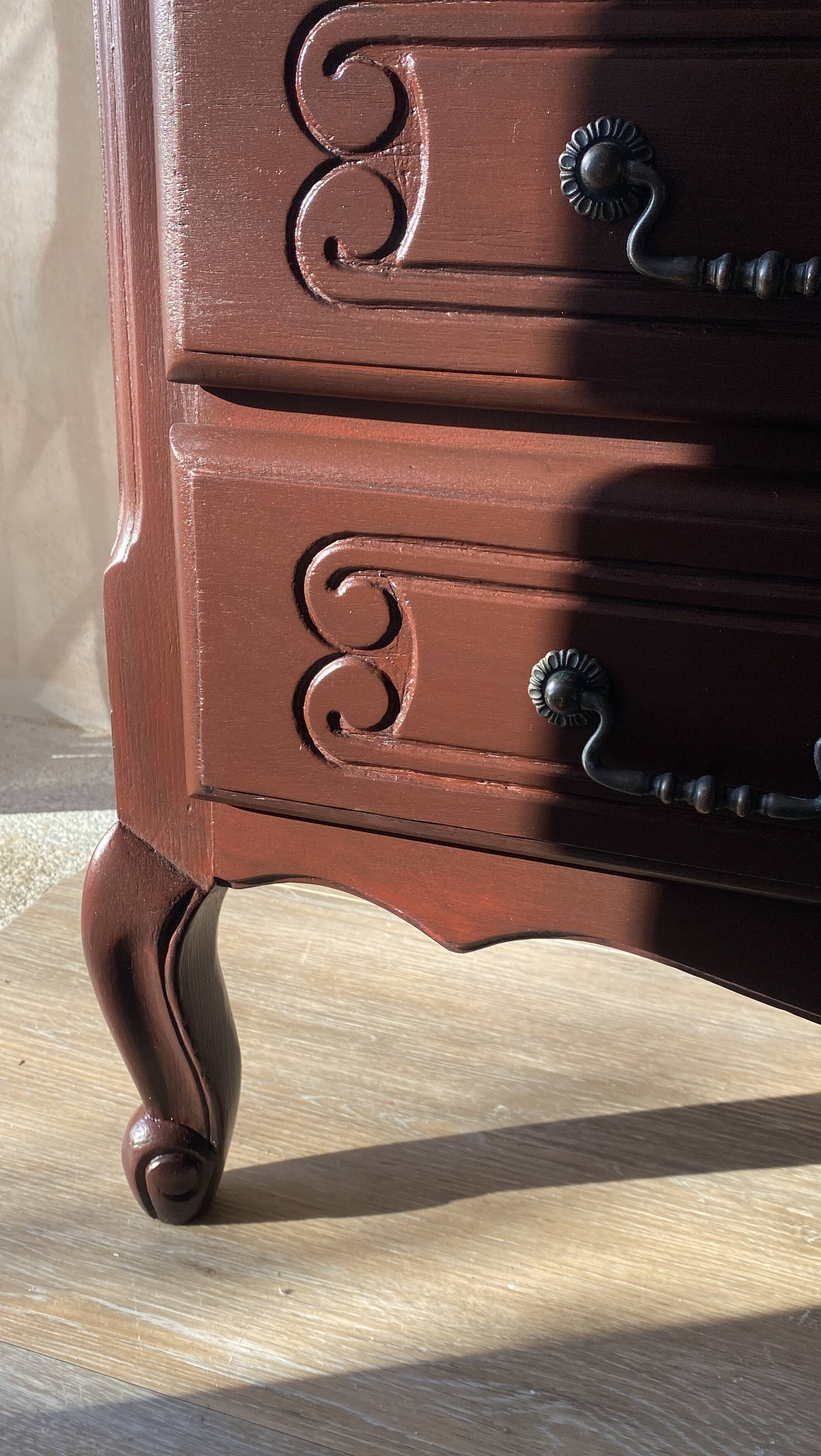 Louis XV style commode renovated - natural wood top and deep stain